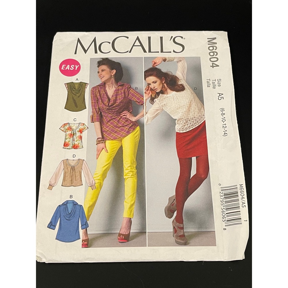 00326 - McCall's M6604 Sewing Pattern Misses' Easy Tops & Blouses Size A5 6-14